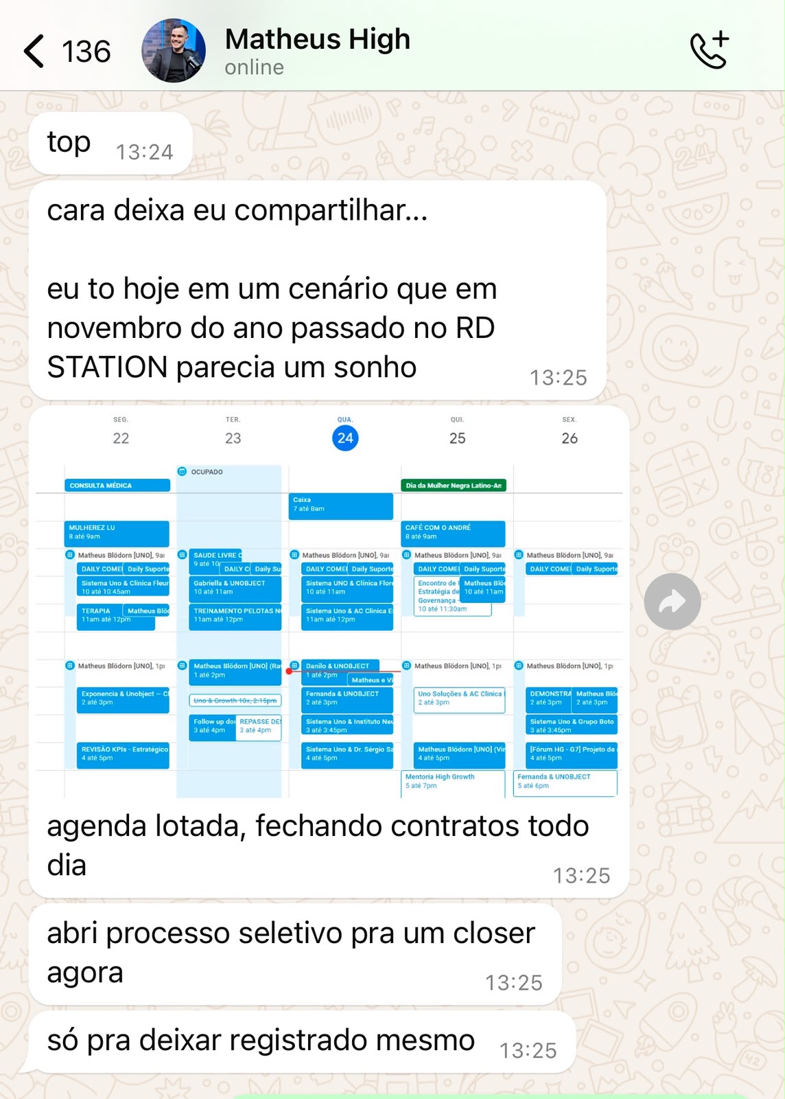 Print do depoimento de Matheus